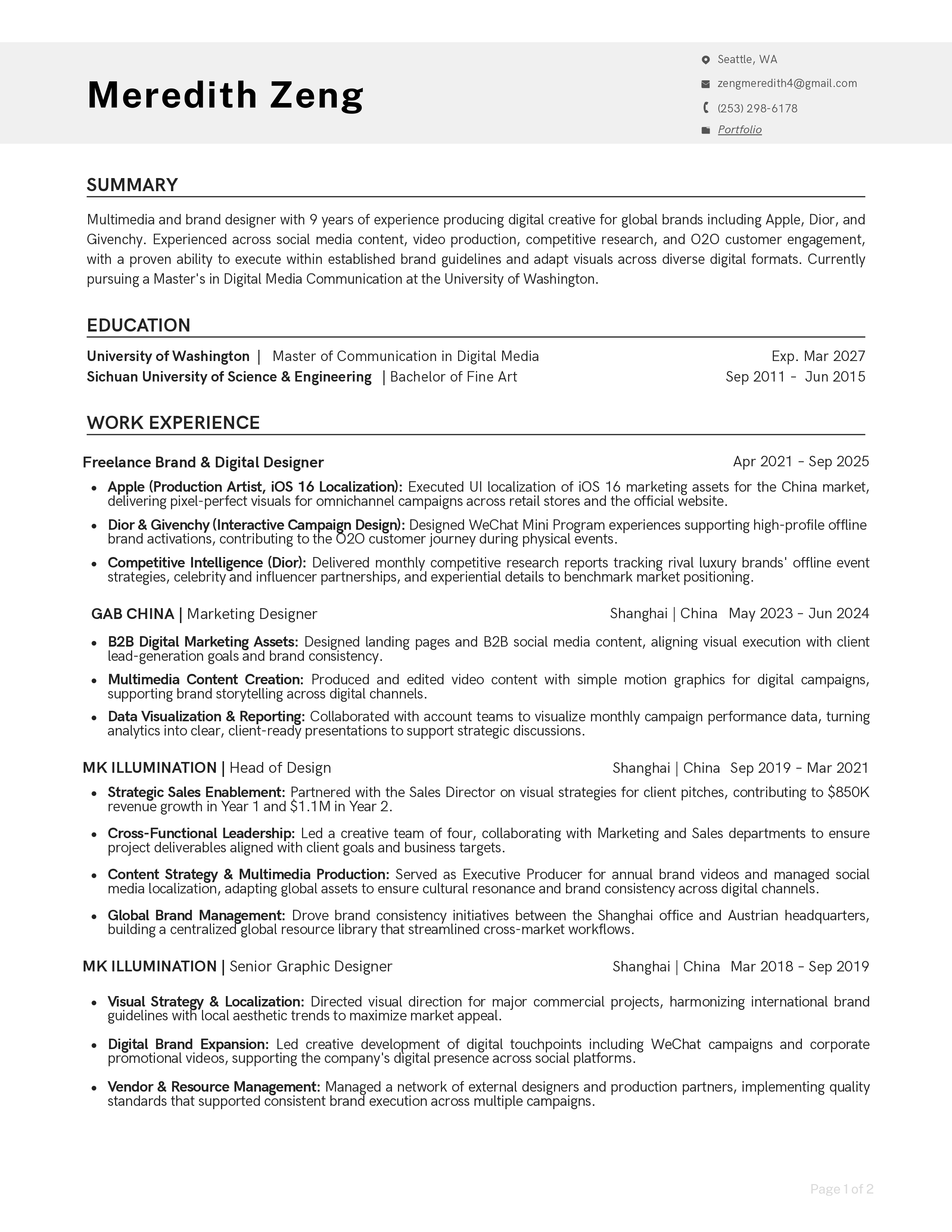 Resume page 1