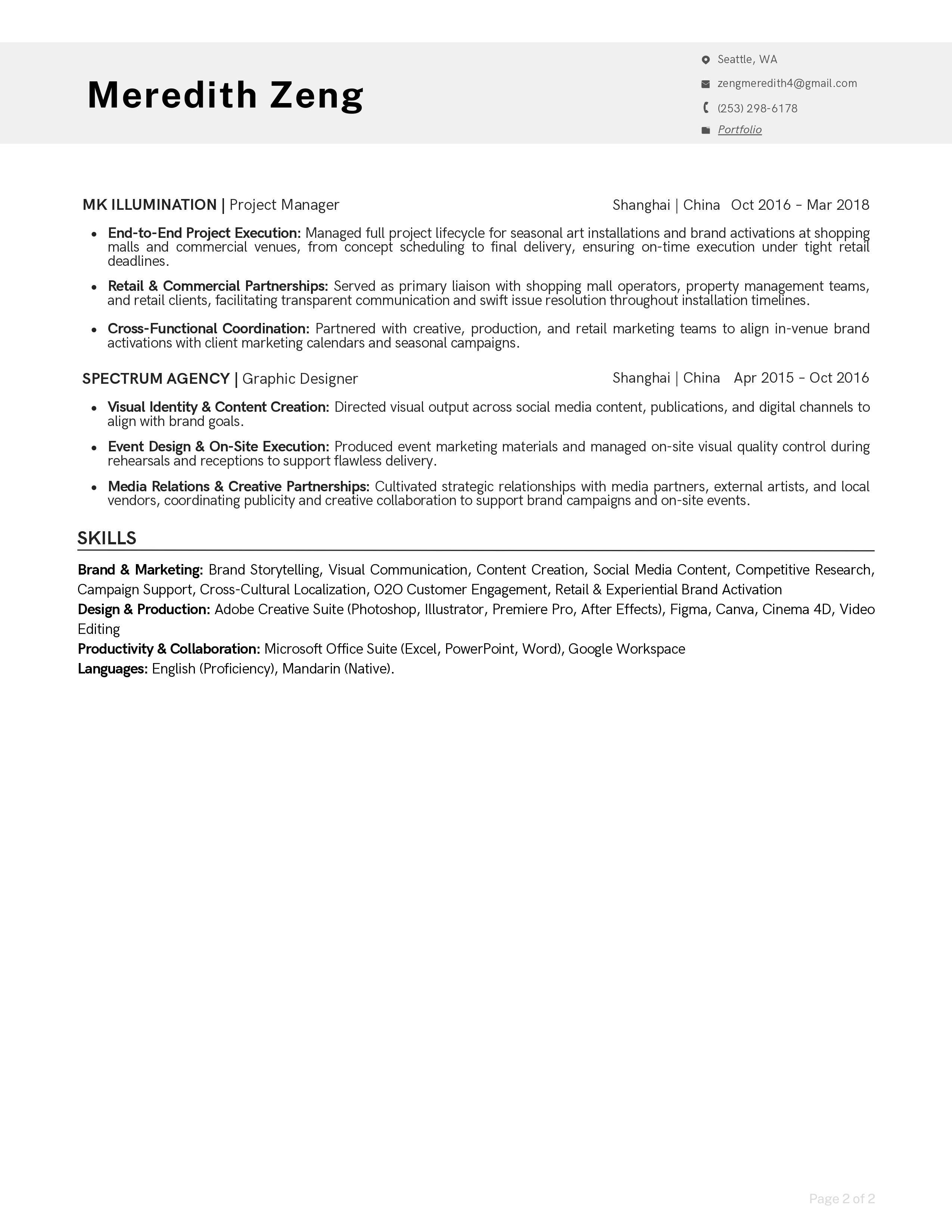 Resume page 2